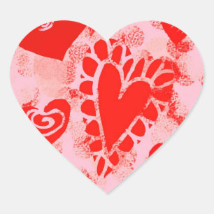 Doodle Red Valentine Heart Square Stickers Hjärtformat Klistermärke