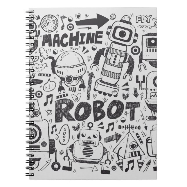 Doodle Robot Illustrator Teckning Anteckningsbok (Framsidan)