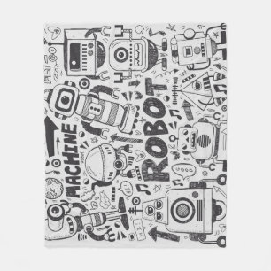 Doodle Robot Illustrator Teckning Fleecefilt