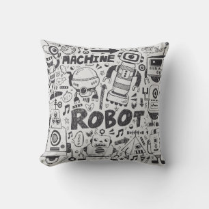 Doodle Robot Illustrator Teckning Kudde