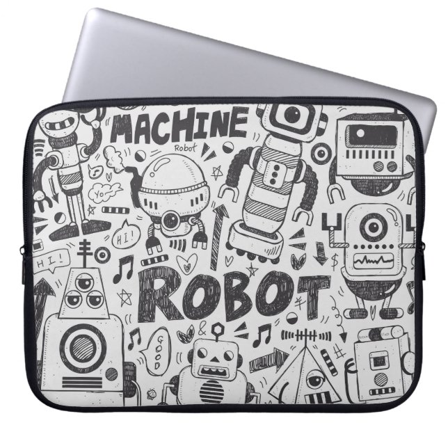Doodle Robot Illustrator Teckning Laptop Fodral (Framsidan)