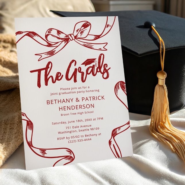 Doodle Röd Bow Led Avslutningsfest Inbjudningar (Skapare uppladdad)