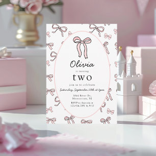 Doodle Rosa Bow, andra födelsedag Inbjudningar