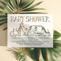 Doodle Safari Baby Shower-inbjudan