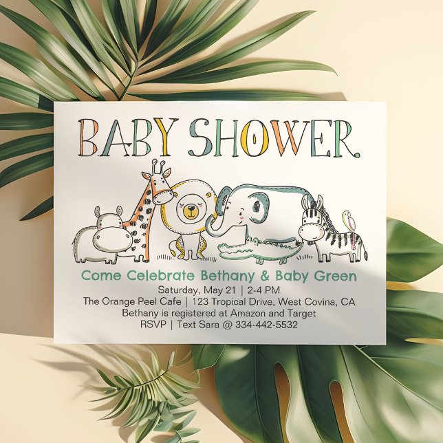 Doodle Safari Baby Shower-inbjudan Inbjudningar (Skapare uppladdad)