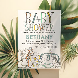 Doodle Safari Baby Shower Inbjudningar