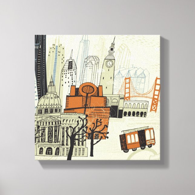 Doodle San Francisco Scene Canvastryck (Framsida)