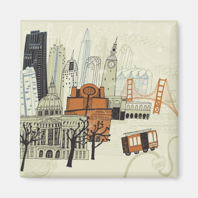 Doodle San Francisco Scene Magnet (Framsidan)