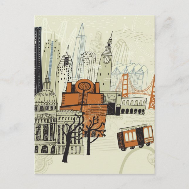 Doodle San Francisco Scene Vykort (Framsida)