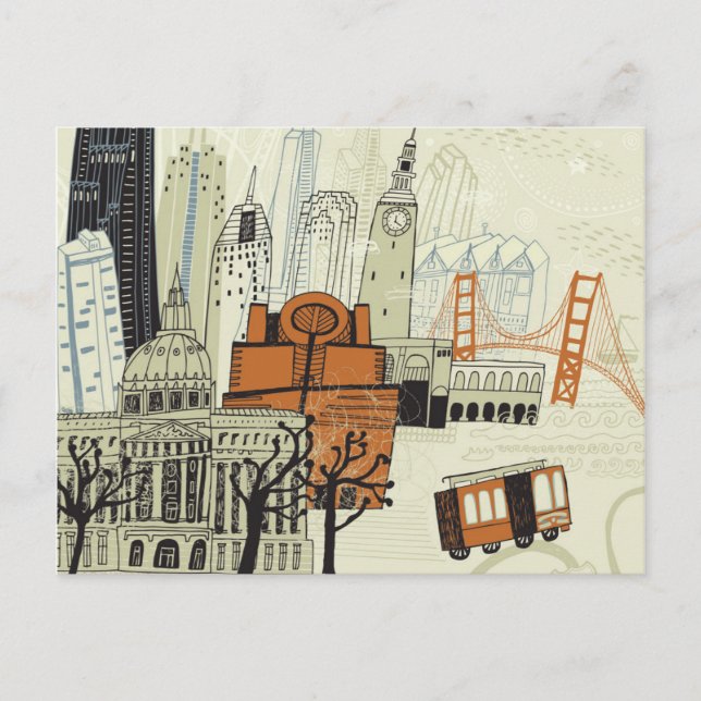 Doodle San Francisco Scene Vykort (Framsida)
