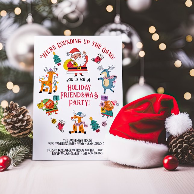 Doodle Santa's Rounding up the Gang Friendsmas Inbjudningar (Skapare uppladdad)