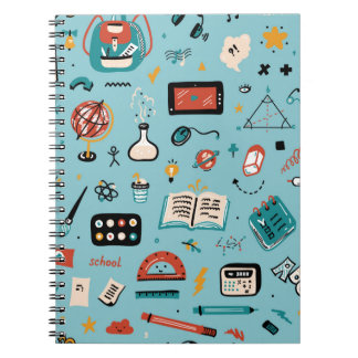 Doodle School Supplies Icons vintage Sömlös Patt Anteckningsbok