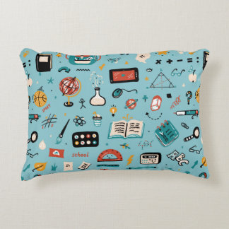 Doodle School Supplies Icons vintage Sömlös Patt Prydnadskudde