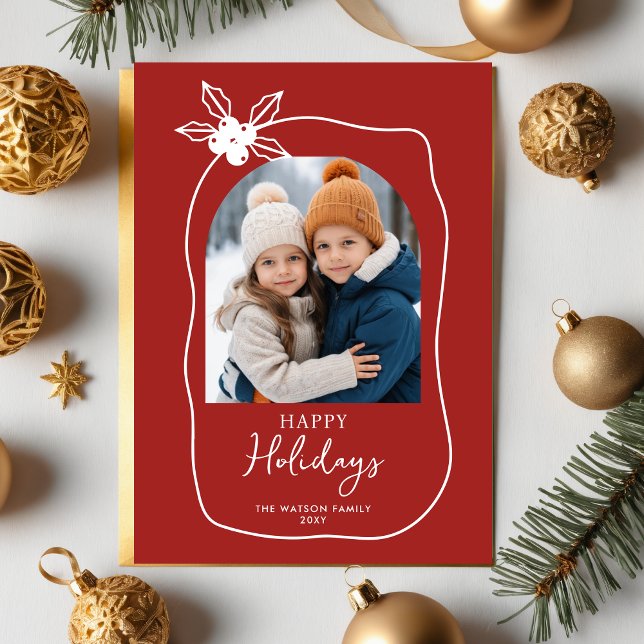 Doodle Scribble jul 4 Foto Handritad  Julkort (Doodle Scribble Christmas 4 Photo Hand Drawn Holiday Card)