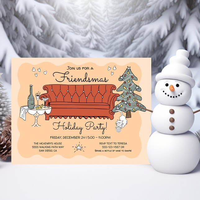 Doodle Sketch Friendsmas Julfest Inbjudningar (Skapare uppladdad)