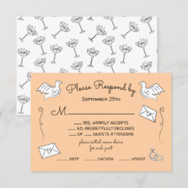 Doodle Sketch Funky love birds bröllop ringar OSA Inbjudningar