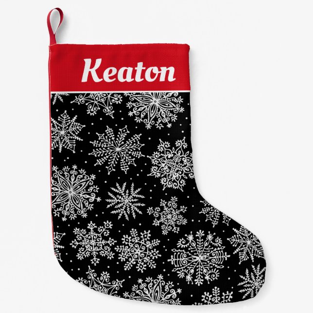 Doodle Snöflingor Personlig-julklapp Liten Julstrumpa (Framsidan)