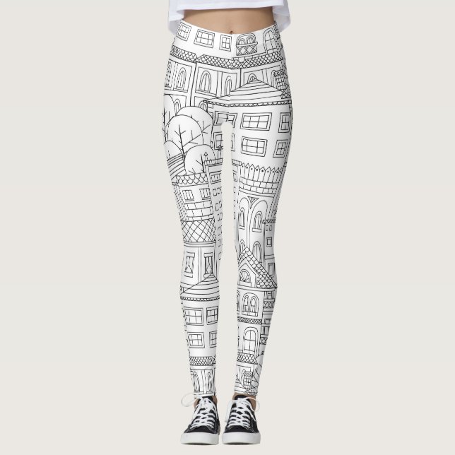 Doodle-staden mönster leggings (Framsida)