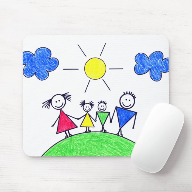 Doodle Stick Family on Grönt Earth Musmatta (Med mus)