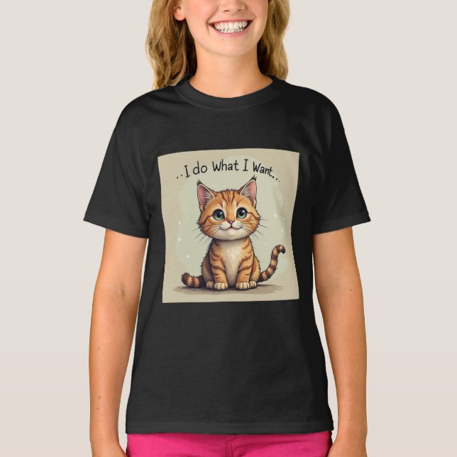 Doodle Stil Cat - jag gör som jag vill T Shirt (Framsida)