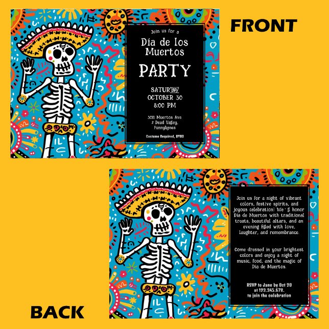 💀 Doodle stil Dia de los Muertos Inbjudningar (Doodle style Dia de los Muertos Invitation)