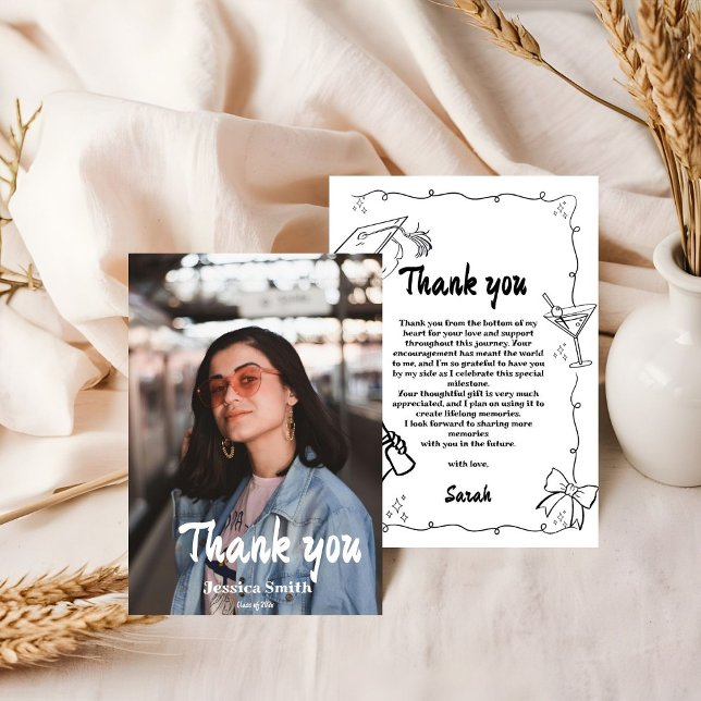 Doodle Stil Hand plockade Studenten tackkort Inbjudningar (Skapare uppladdad)