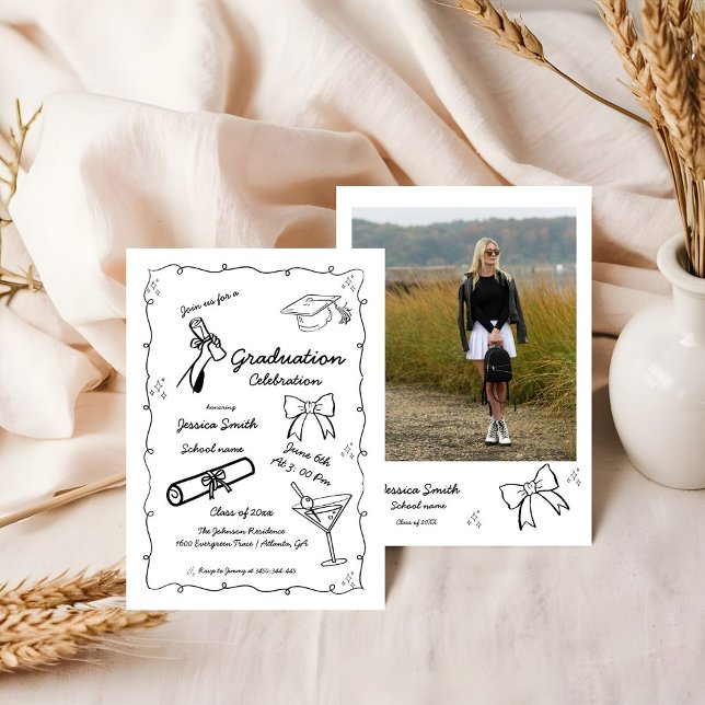 Doodle stil Handritad  Examen  Inbjudningar (Skapare uppladdad)