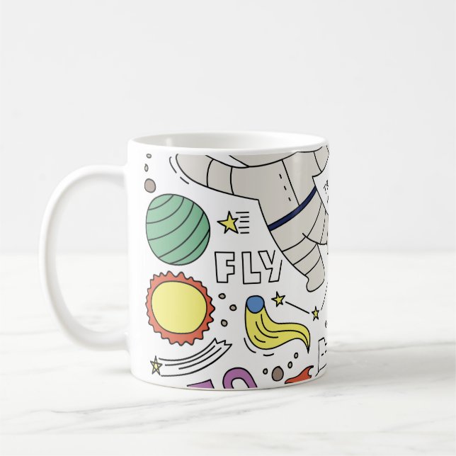 Doodle stil, illustration av rymdtemat. kaffemugg (Vänster)