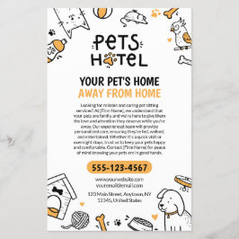 Doodle stil Pets Hotel / Pet Sitta Flygblad