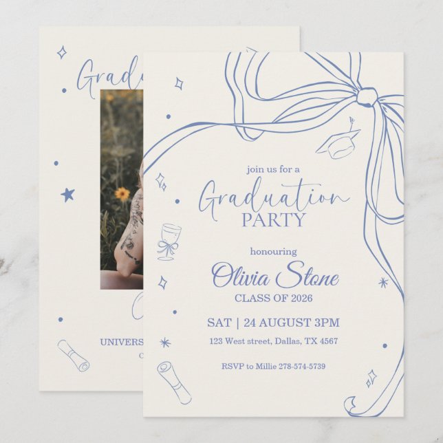 Doodle stil senior examensfest Handritad Inbjudningar (Fram/baksida)