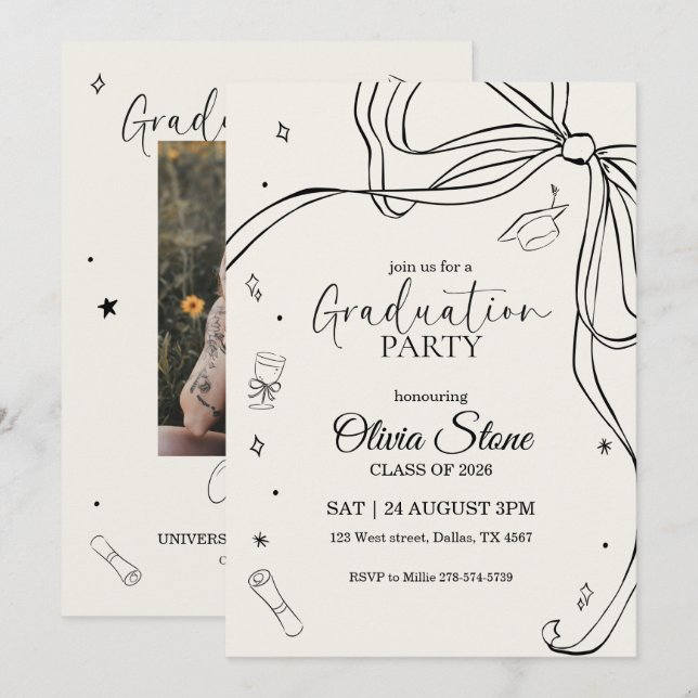 Doodle stil Senior examensfest Handritad Inbjudningar (Fram/baksida)