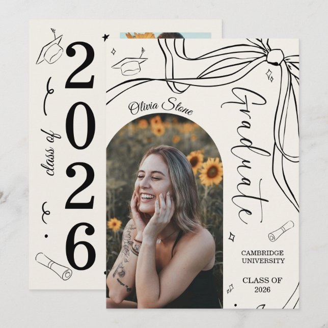 Doodle stil Senior examensfest Handritad  Meddelande (Fram/baksida)