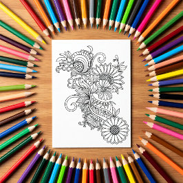 Doodle Style Blommig Färg Din Egen Kort