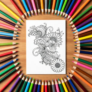 Doodle Style Blommig Färg Din Egen Kort