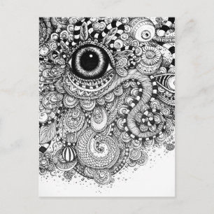 Doodle Teckning med Öga Vykort