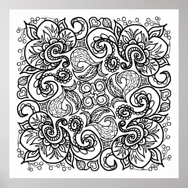 Doodle Teckning You Färg Line Art Bevackert Poster (Framsidan)