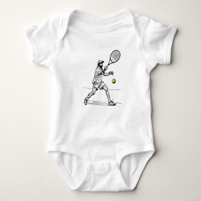 Doodle Tennis Player i Action T Shirt (Framsida)