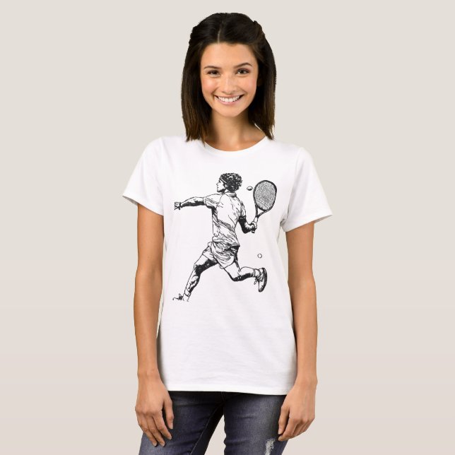 "Doodle Tennis Player in Action T-Shirt" T Shirt (Hel framsida)