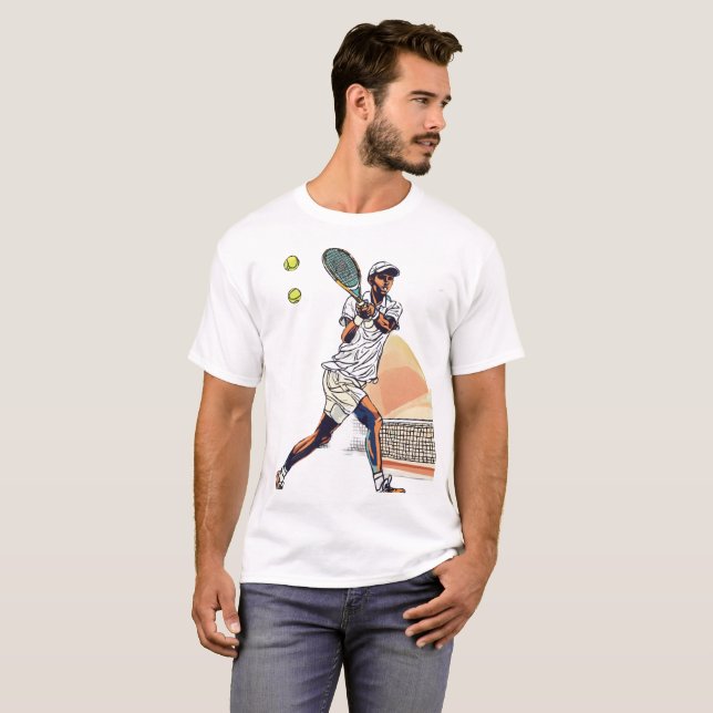 "Doodle Tennis Player in Action T-Shirt" T Shirt (Hel framsida)