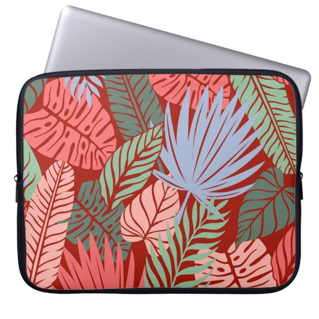 Doodle Tropical Löv: Mörk Hand Drawn Laptop Fodral (Framsidan)