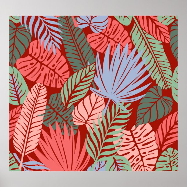 Doodle Tropical Löv: Mörk Hand Drawn Poster (Framsidan)