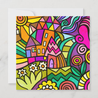 Doodle Underland Abstrakt Landskapsscen Inbjudningar