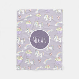 Doodle Unicorn Mönster Namn Bars Fleecefilt