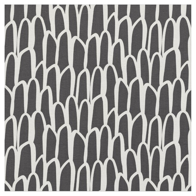 Doodle vågor mudcloth mod geometrisk enkel svart tyg (Närbild)