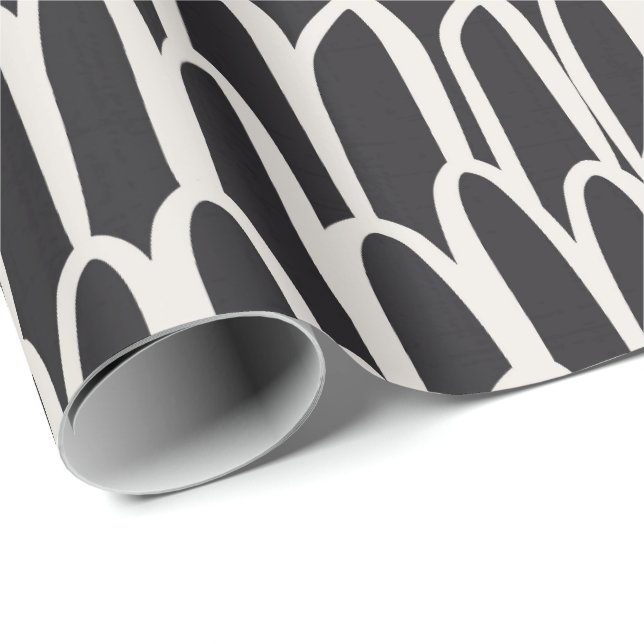 Doodle vågor mudcloth mog geometrisk enkel svart presentpapper (Rullad Hörn)