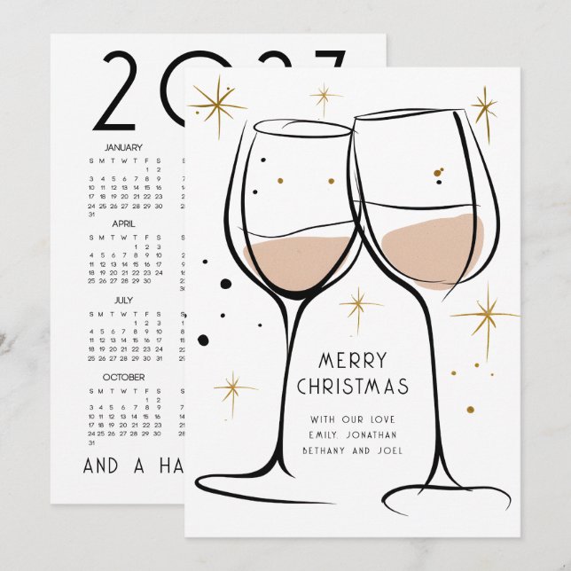 Doodle vinglas 2027 Kalender God Jul Julkort (Fram/baksida)