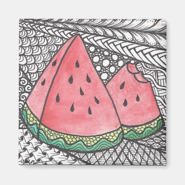 Doodle Watermelon teckning skriver ut på magnet (Framsidan)