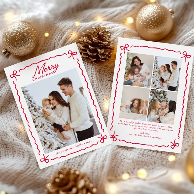 Doodle Whimsical Red Bow Photo collage Christmas   Julkort (Skapare uppladdad)