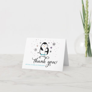 Doodle Winter Penguin Baby Shower - tack för ditt  Anteckningskort