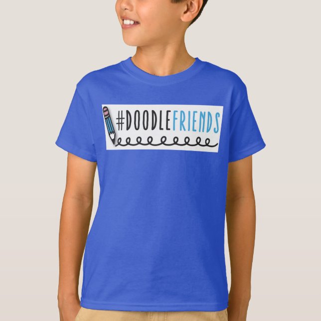 #DoodleFriends - Kids T-Shirt med svarta Sleever (Framsida)